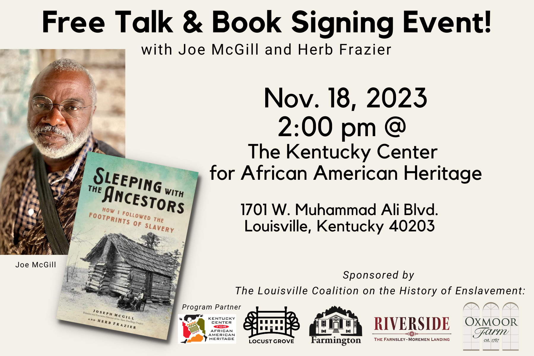 Free Talk & Book Signing Event flyer