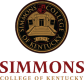 Official circular seal logo for Simmons College of Kentucky in gold and black, showing a historic campus building, with the word "SIMMONS" in bold red text displayed below it.